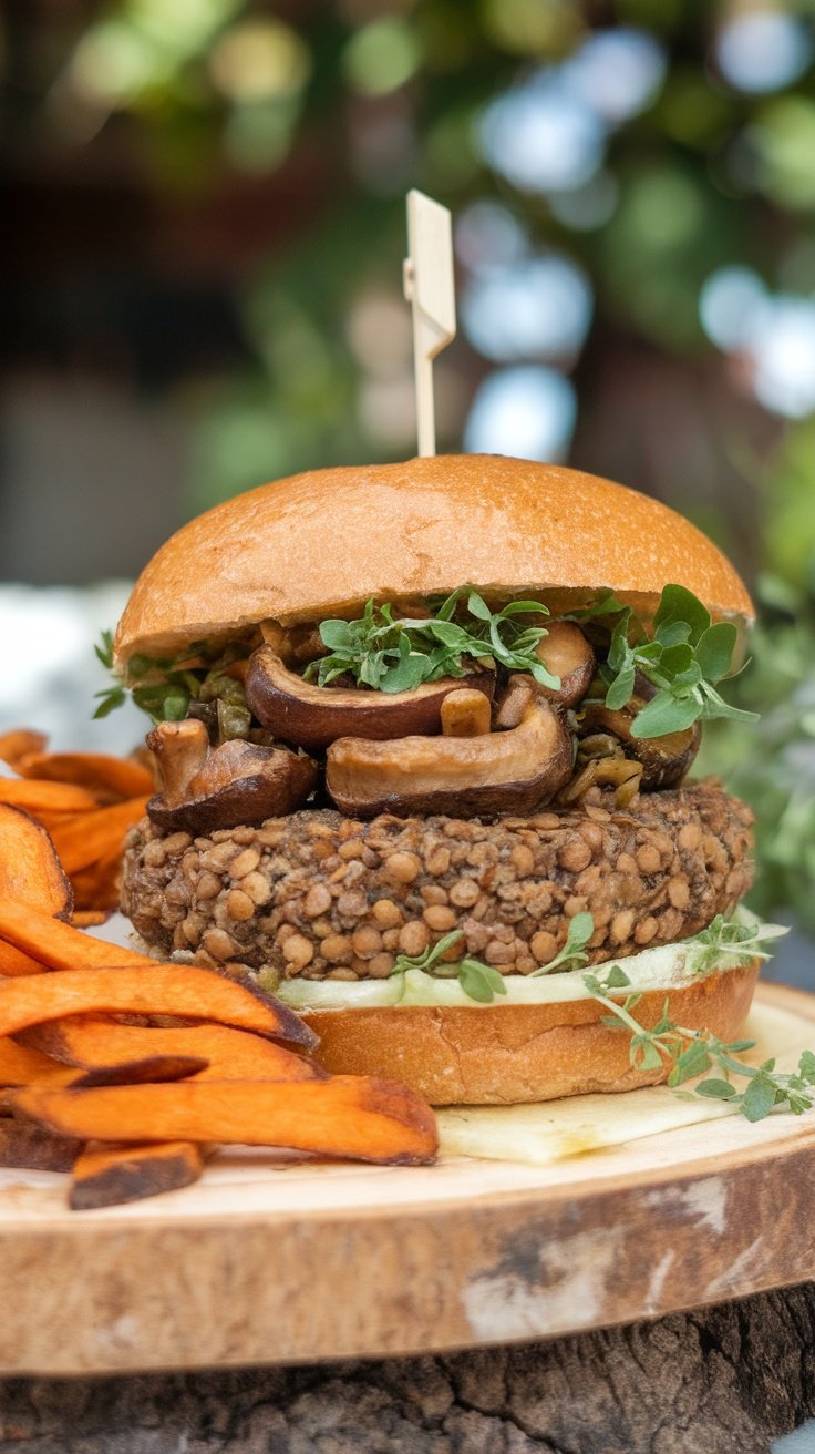 Hamburguesa de lentejas y champiñones