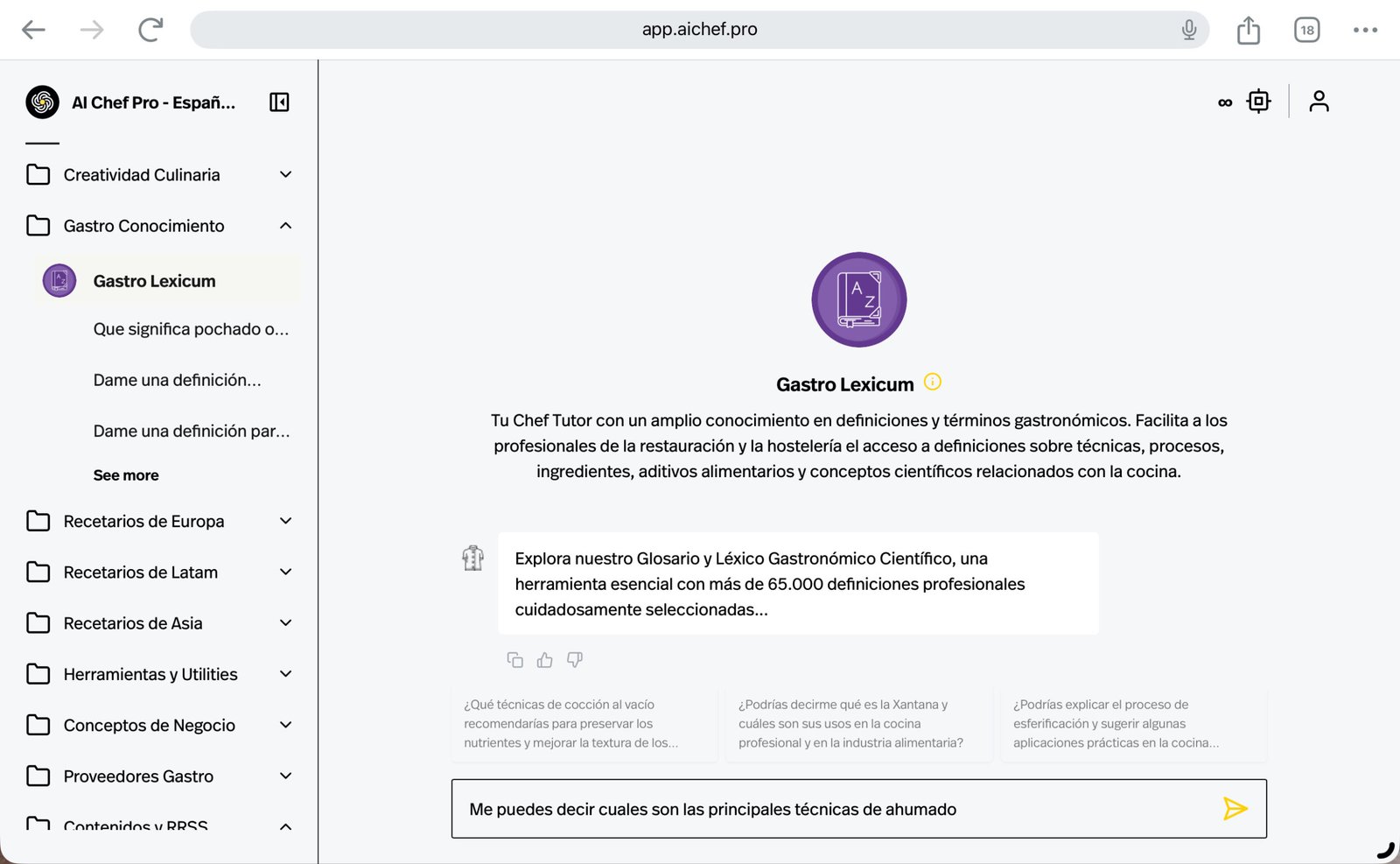 Captura de Pantalla de Gastro Lexicum dentro de la Suite de AI Chef Pro
