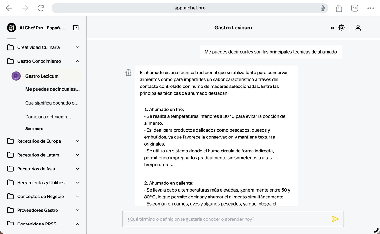 Captura de Pantalla de Gastro Lexicum dentro de la Suite de AI Chef Pro