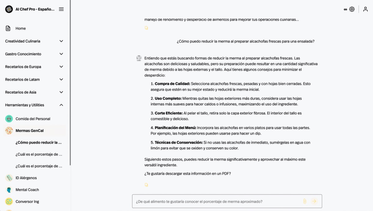 Mermas de las Alcachofas - Captura Mermas Gen Cal App de AI Chef Pro