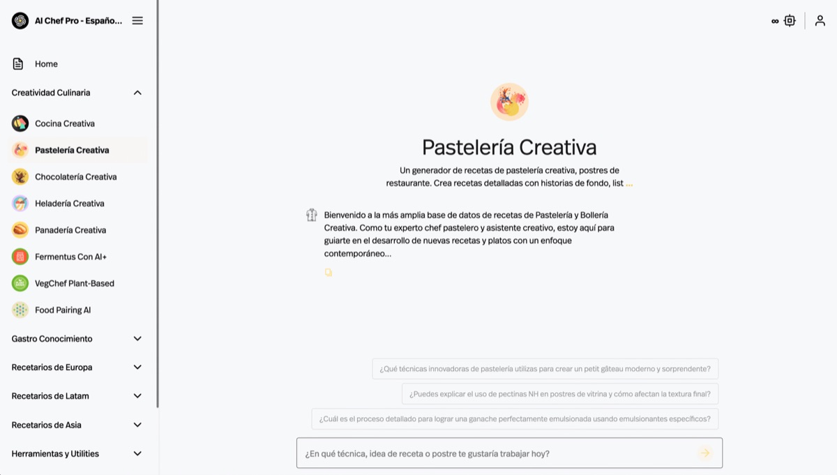 Pastelería Creativa App de AI Chef Pro
