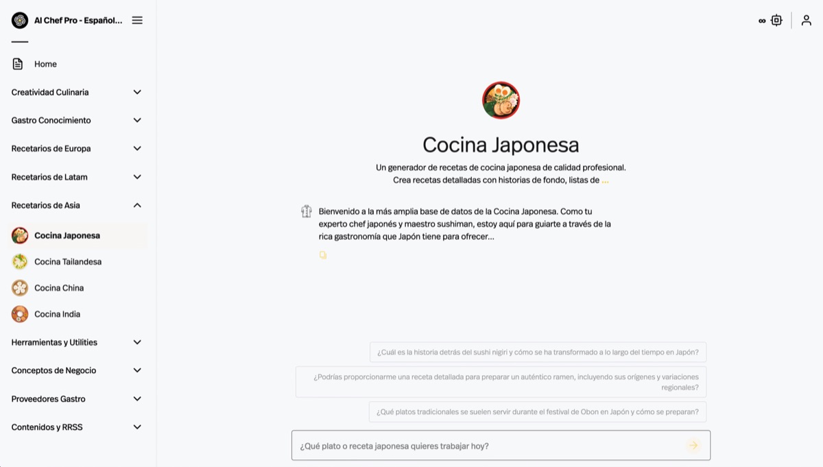 Recetario de Cocina Japonesa - AI Chef Pro
