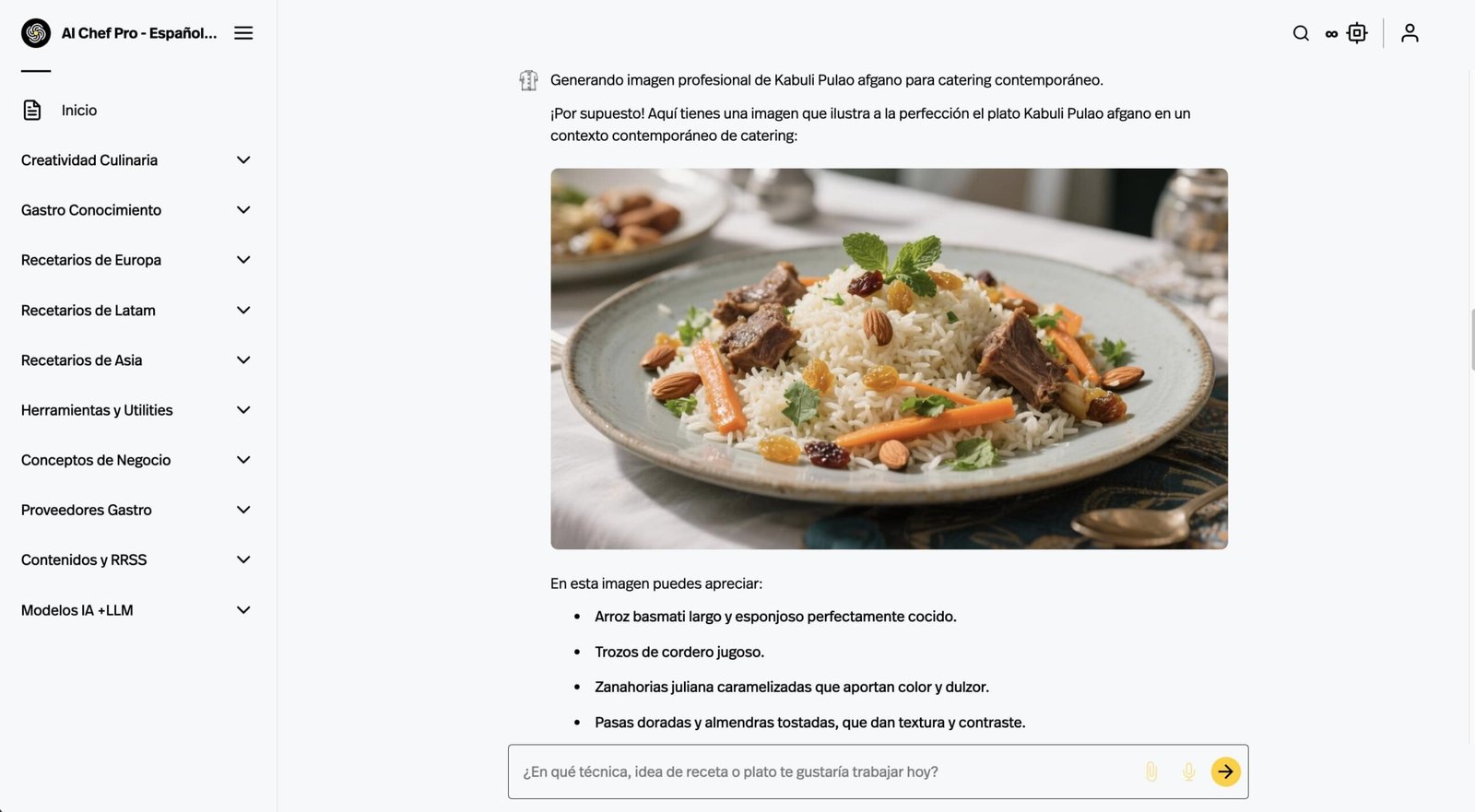 Kabuli Pulao plato afgano con AI Chef Pro
