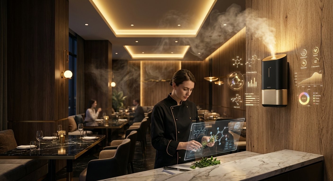 Aromatización por zonas en un restaurante: difusor de aroma en la entrada del local