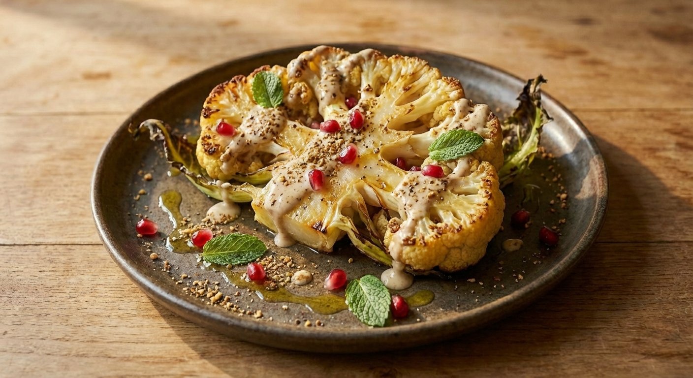 Coliflor Entera Asada con Tahini Ahumado y Dukkah