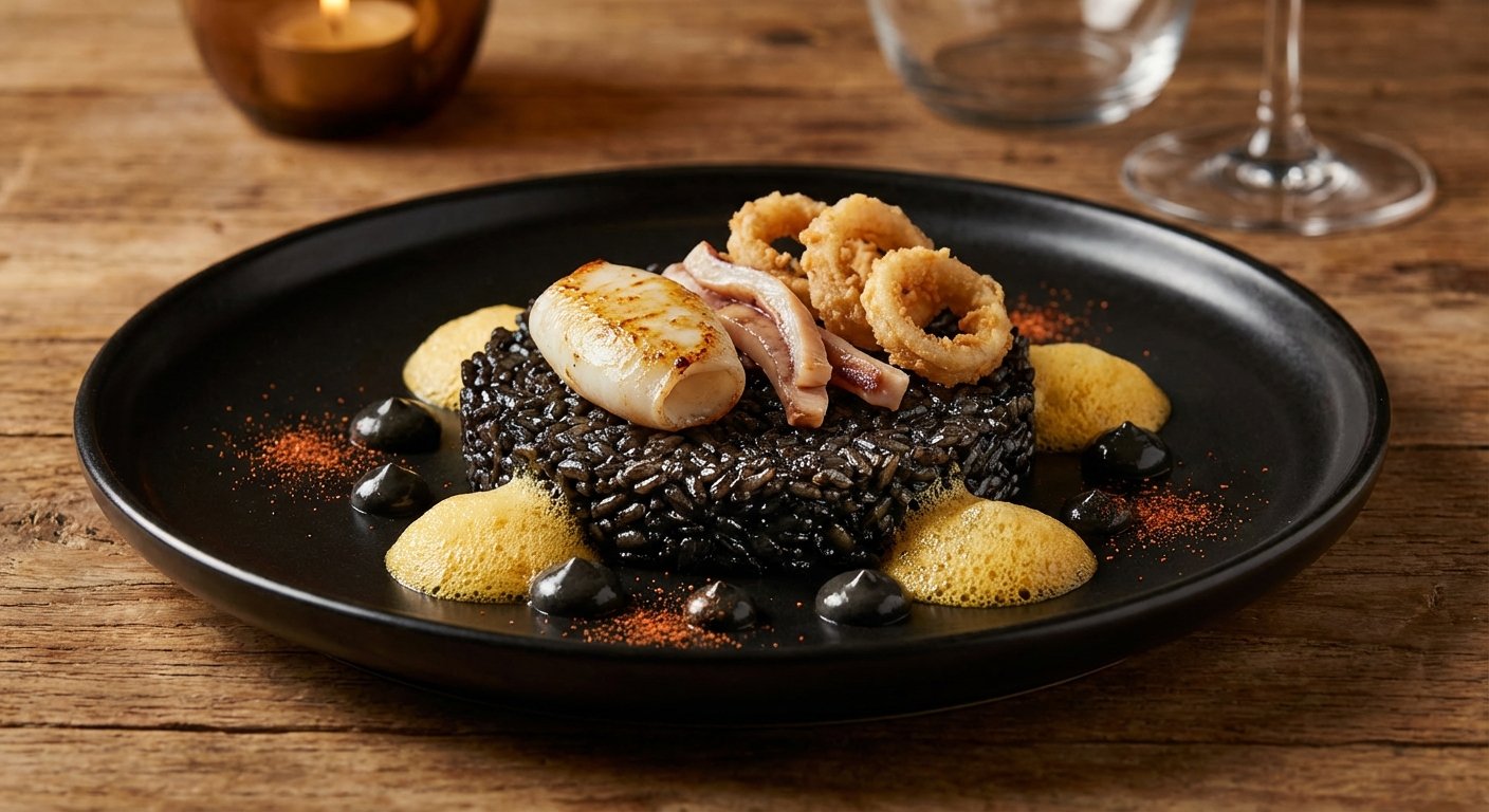 Paella Negra Desestructurada con Texturas de Calamar