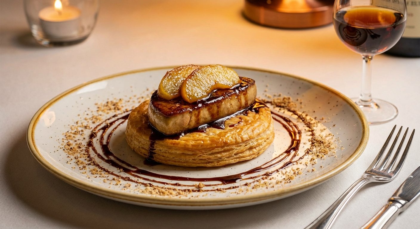 Tarta Tatin Invertida con Foie y Reducción de Pedro Ximénez