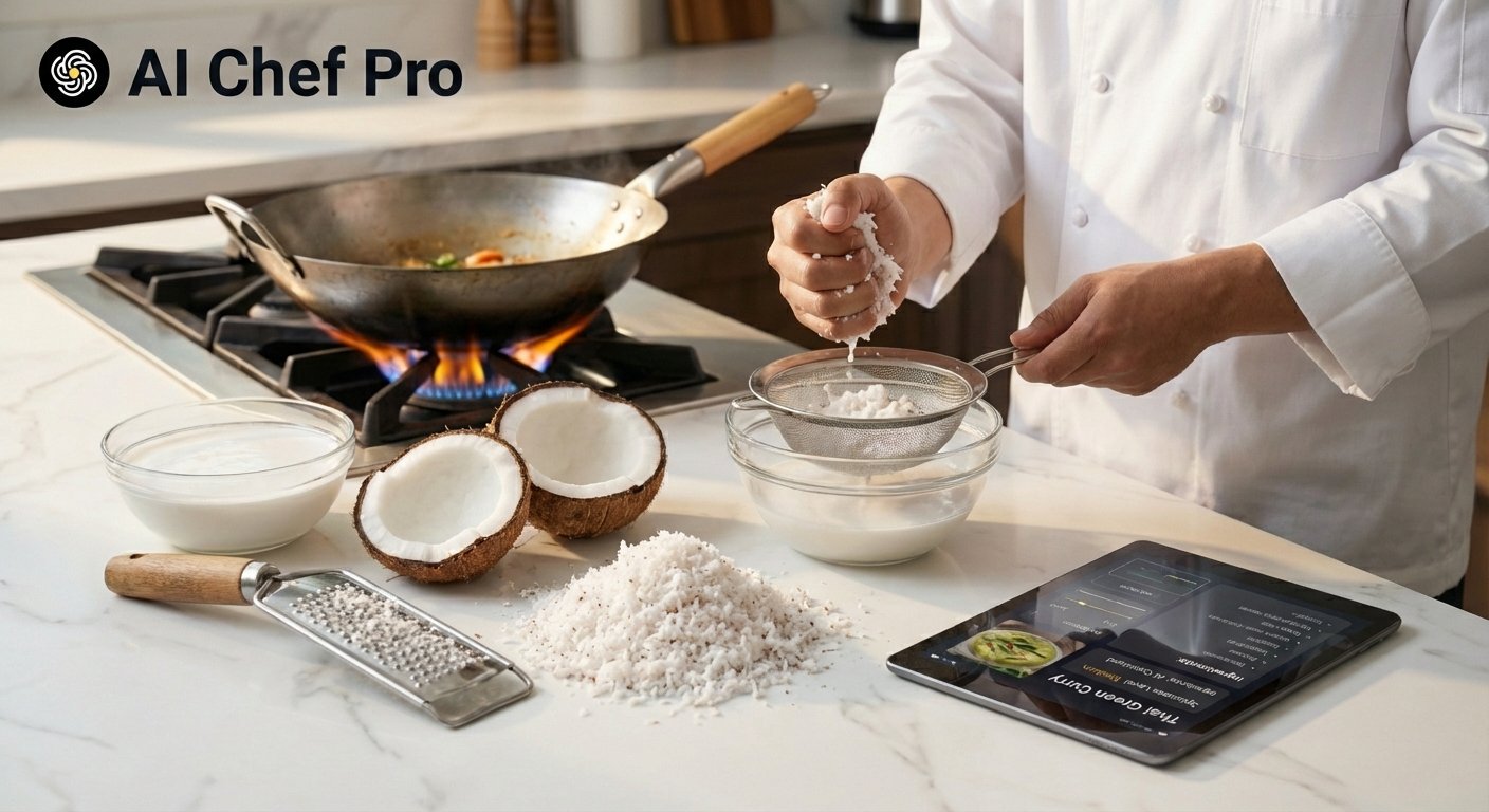 Cocina Tailandesa AI con AI Chef Pro - Preparación de Leche de Coco Fresca (Kati) - Extracción Máxima