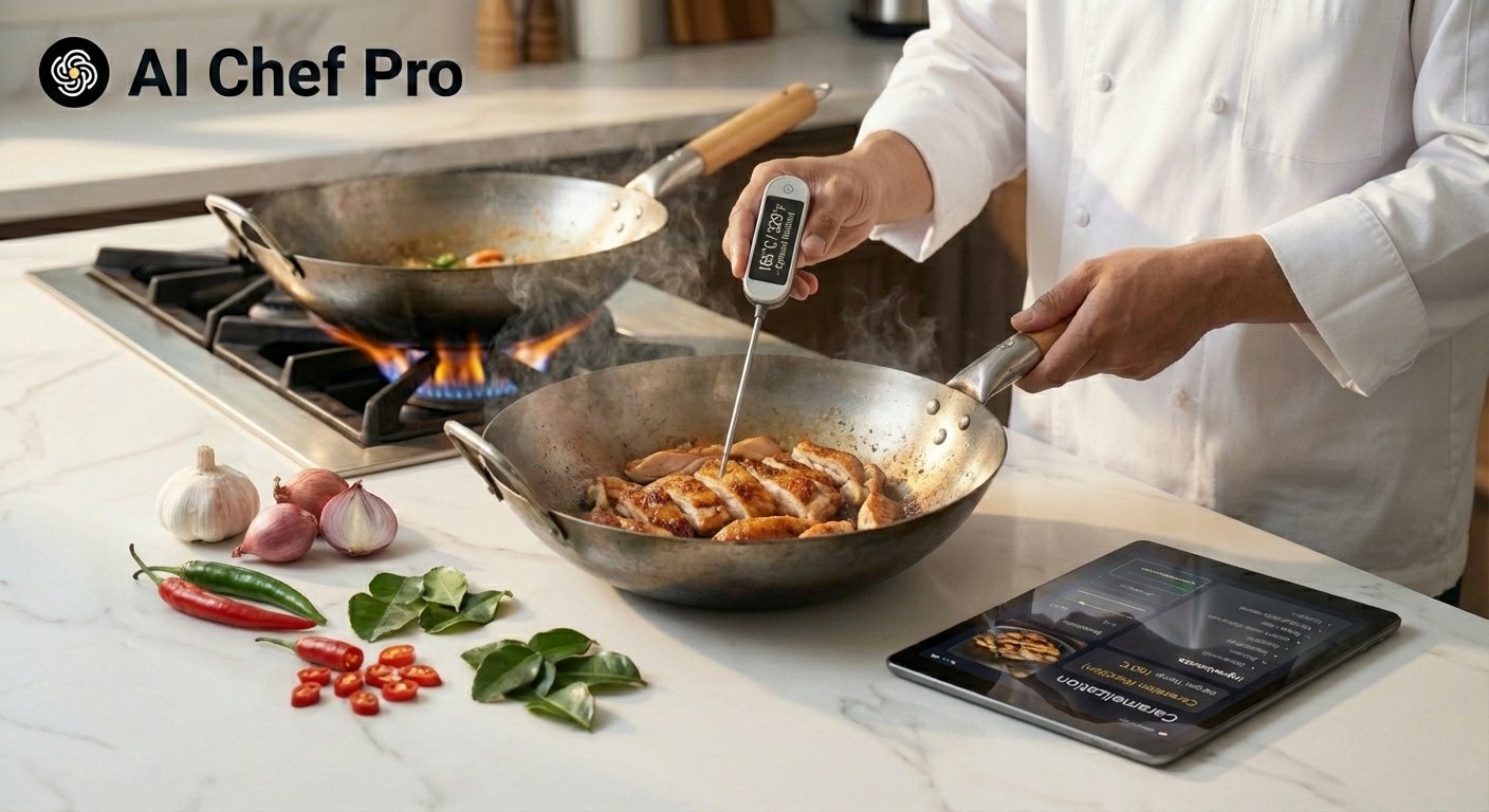 Cocina Tailandesa AI con AI Chef Pro - Caramelización de Proteínas (Maillard Optimizado) - Temperatura Superficial Exacta
