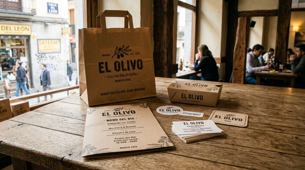 Packaging de marca de un restaurante con tarjetas y menú