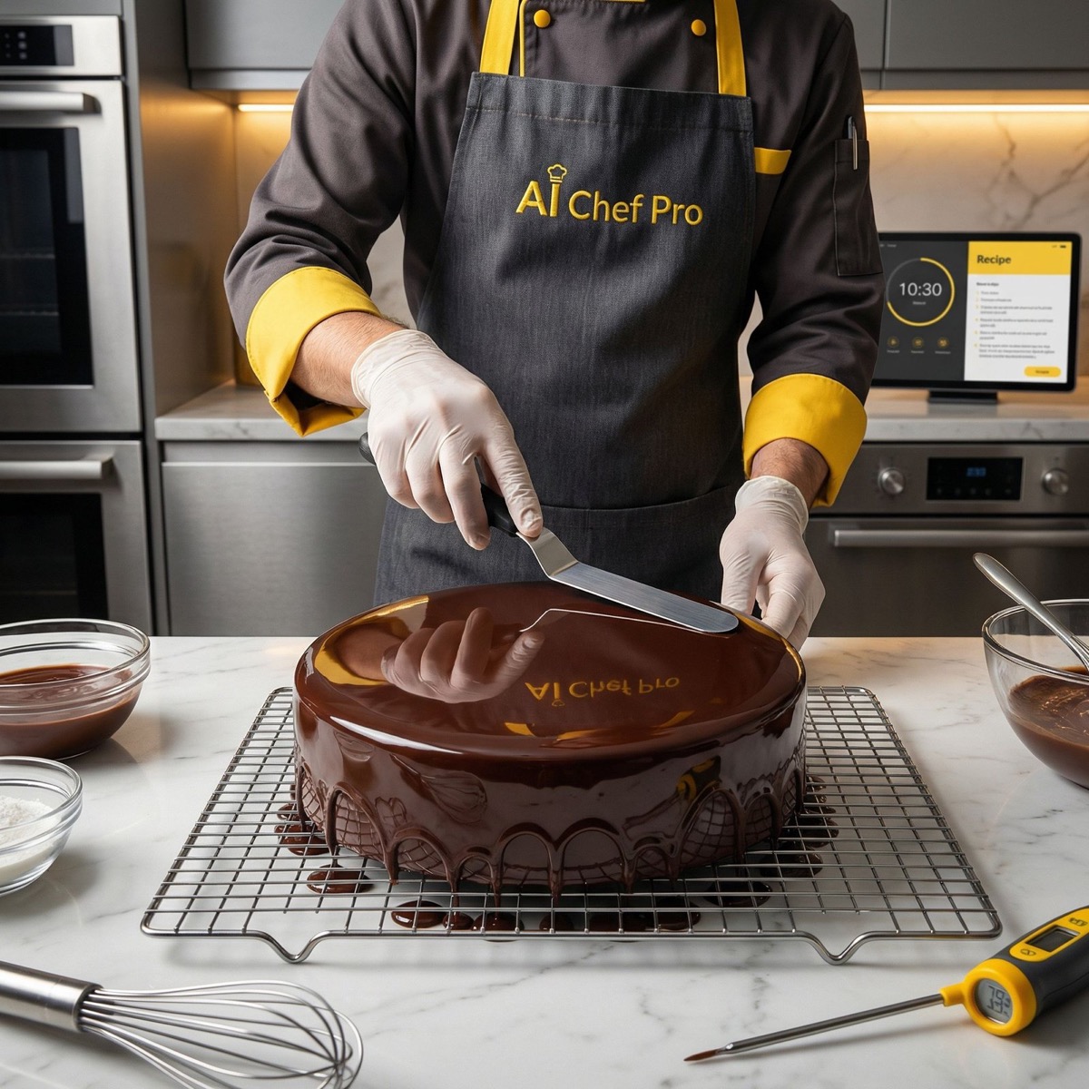 Tarta con glazing de espejo perfecto, técnica de pastelería profesional
