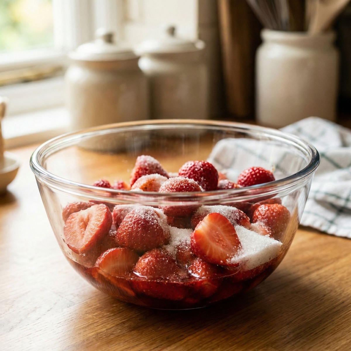 Fresas macerando con azúcar