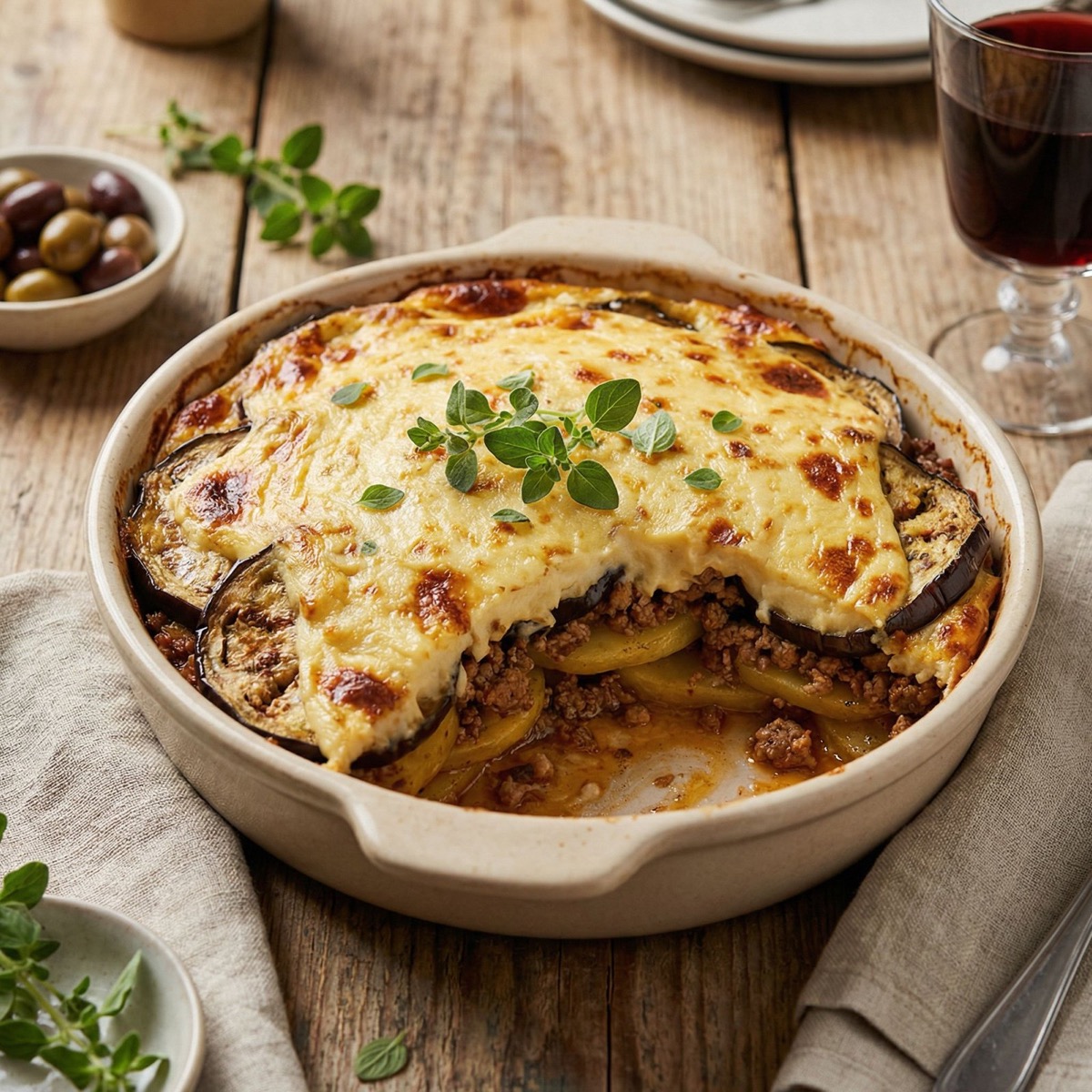 Moussaka Griega Auténtica: Capas Perfectas y Bechamel Dorada