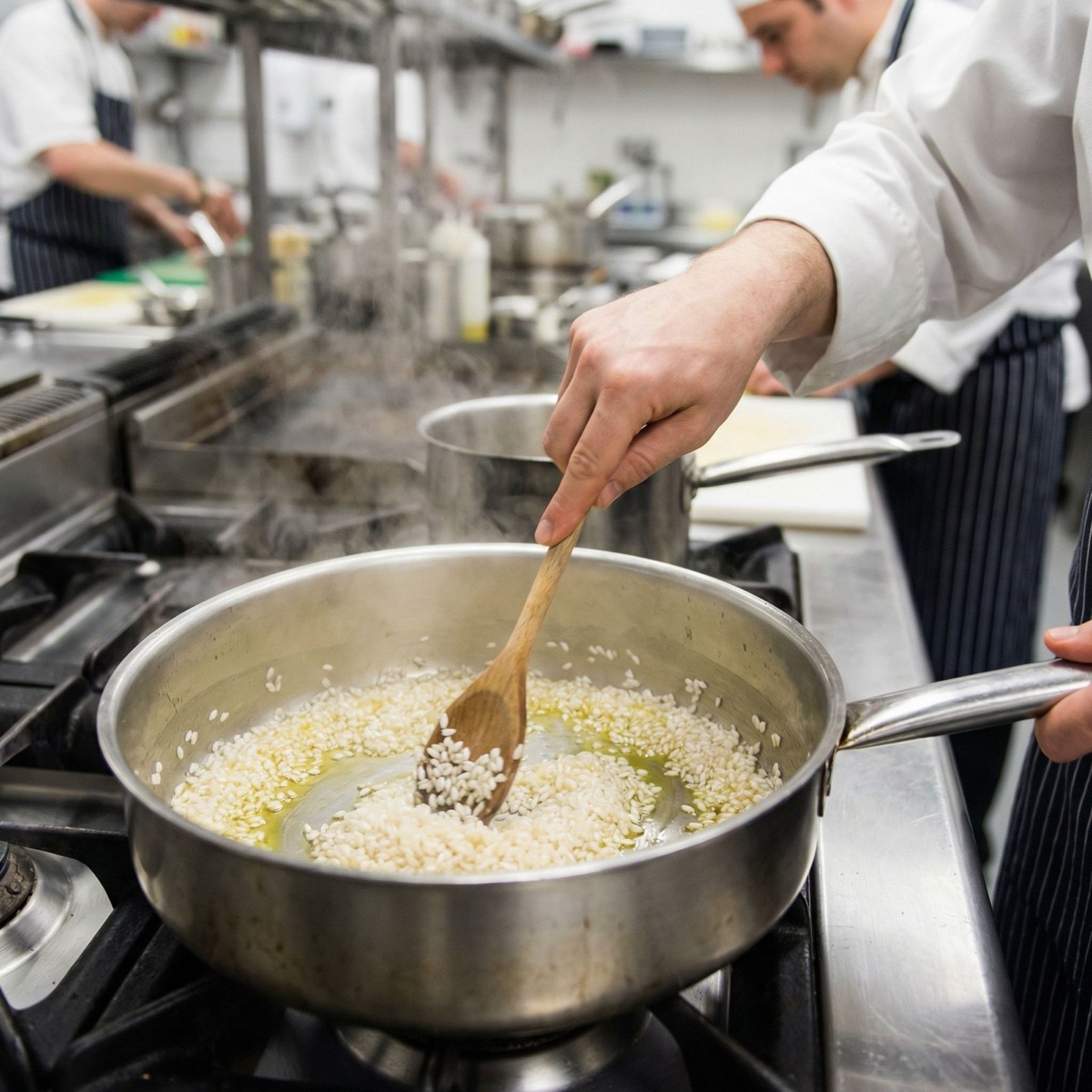 Tostatura del arroz para risotto