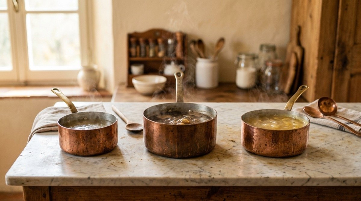 Fondos de cocina en cazos