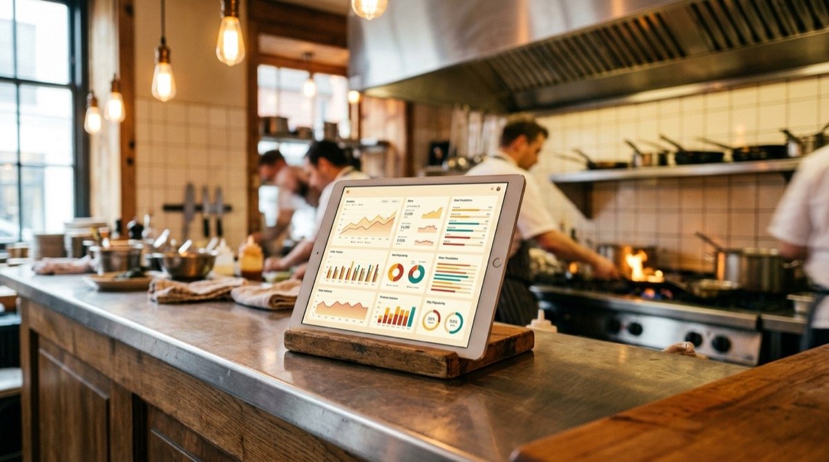 Panel de IA en una cocina de restaurante