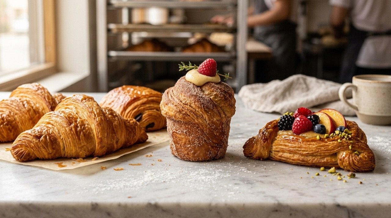 Bollería creativa y viennoiserie: croissants laminados, cruffin y Danish de fruta