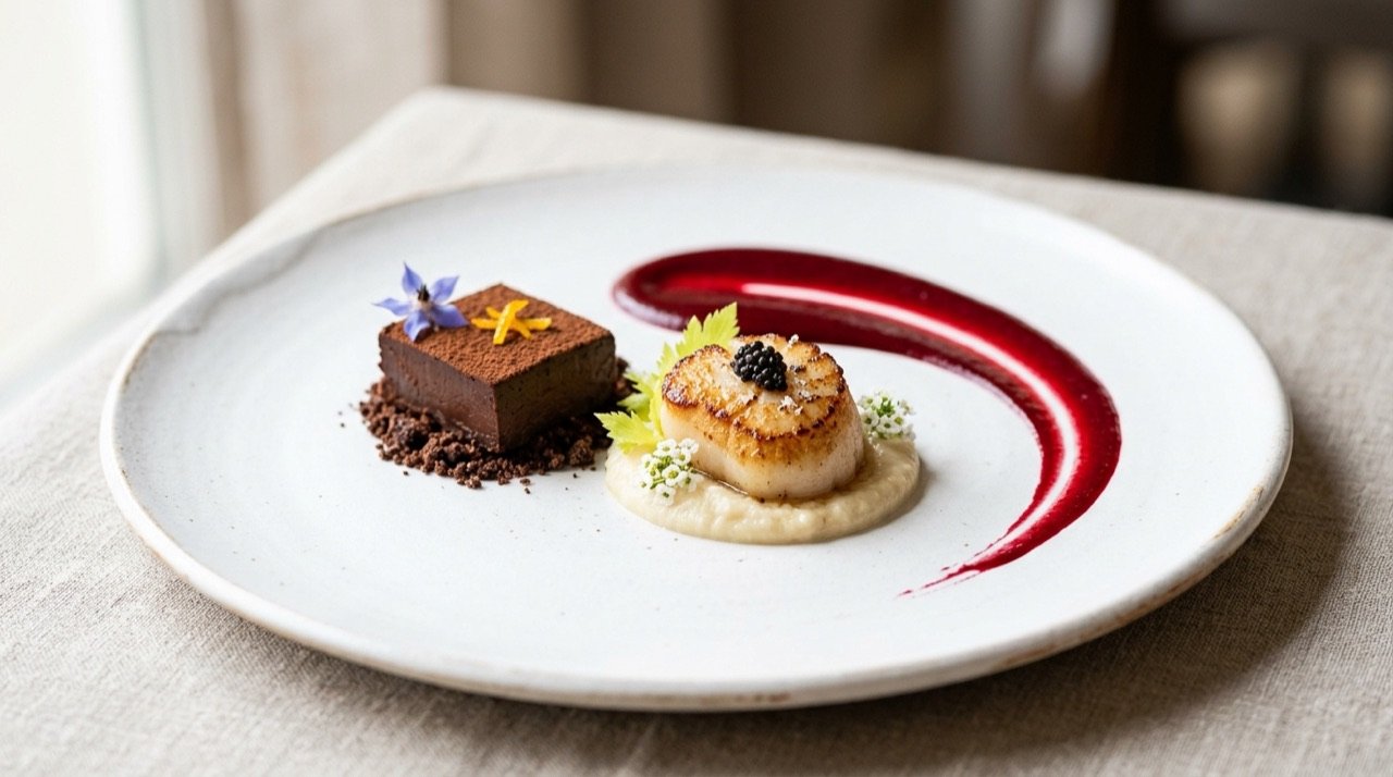 Plato creativo de restaurante con un maridaje de sabores inesperado