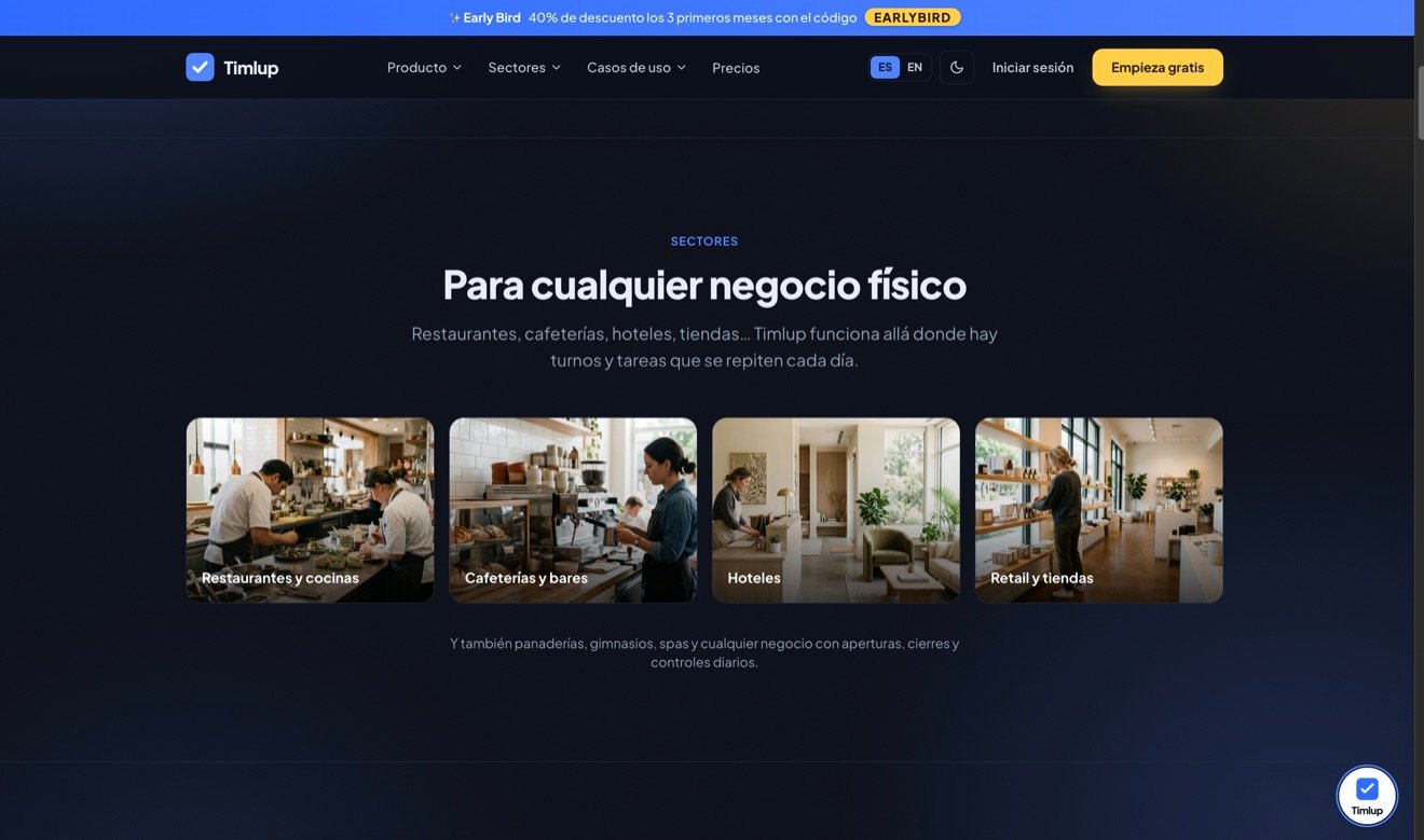 Sectores donde funciona Timlup: restaurantes, cafeterías, hoteles y retail