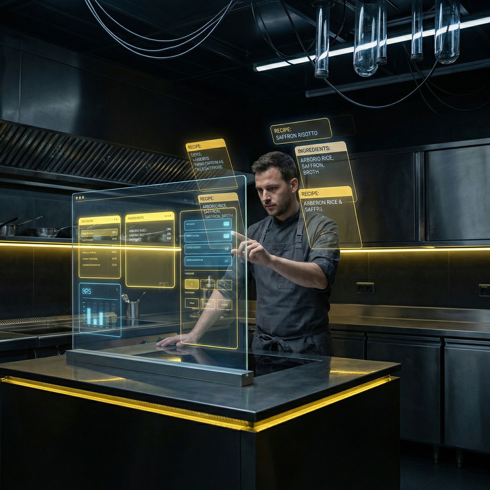 AI holographic interface showing recipe generation process