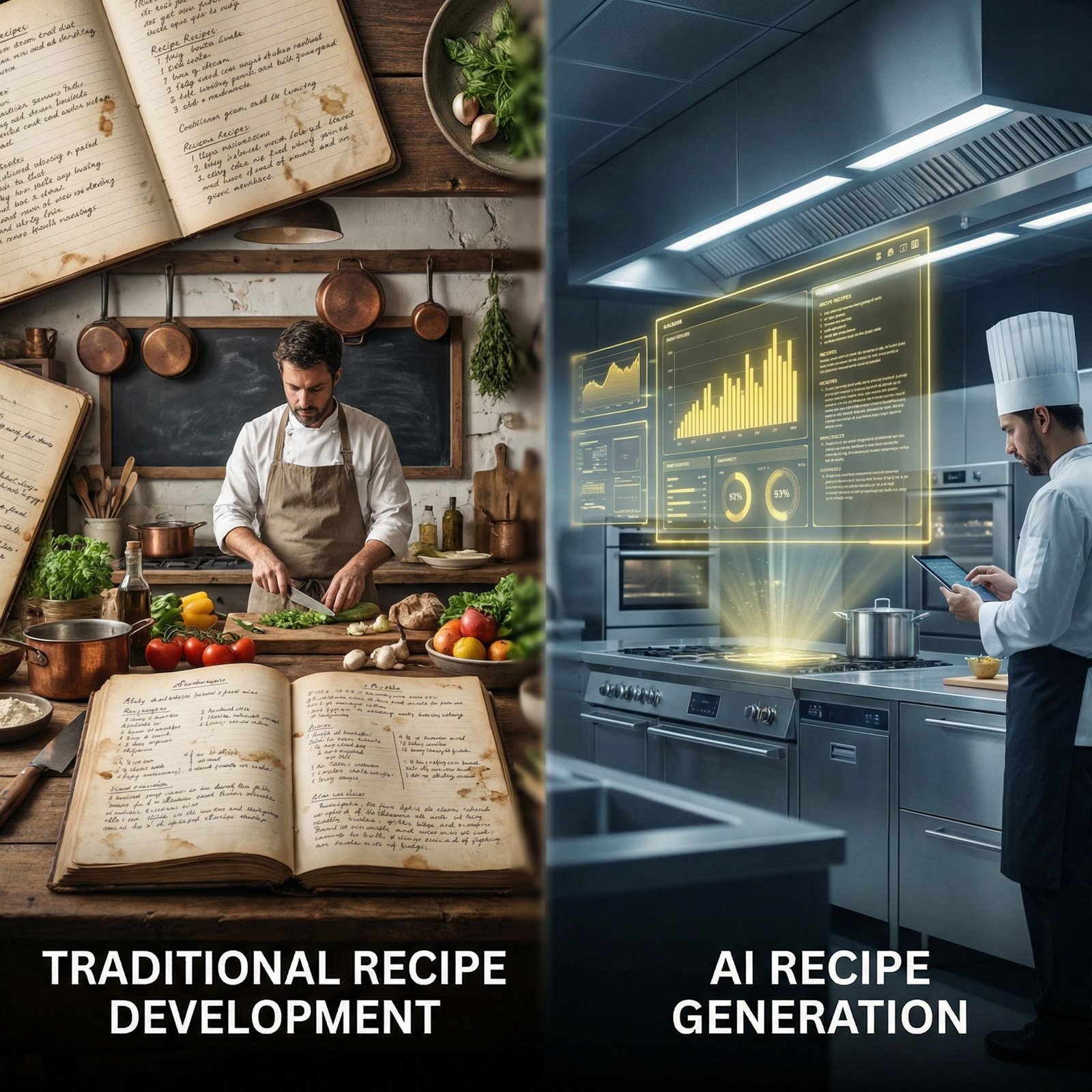 Comparison traditional versus AI recipe development