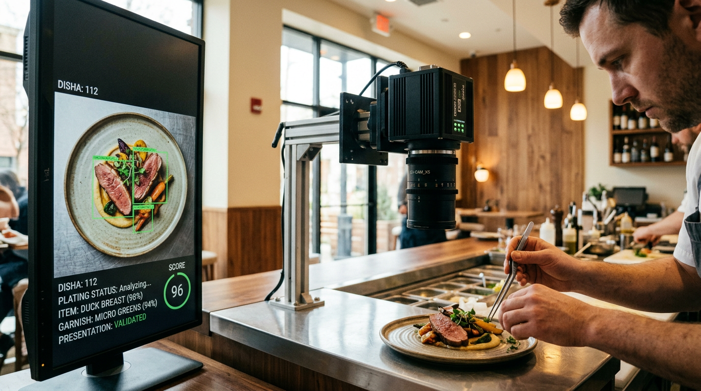 Computer vision analyzing food quality at plating station