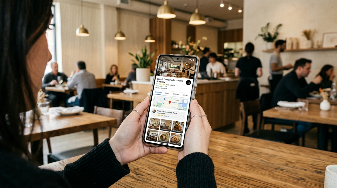 Google Business Profile for restaurant on smartphone