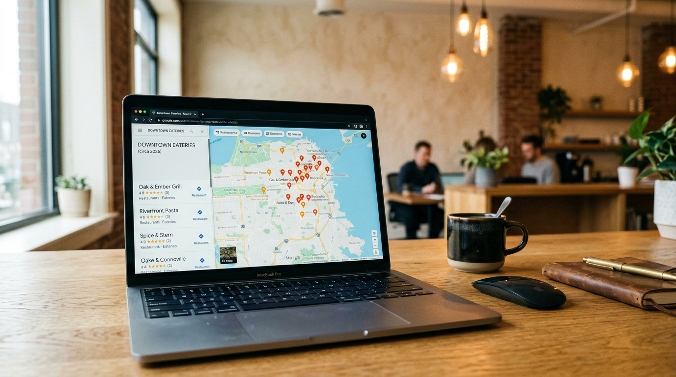 Local restaurant search results on map
