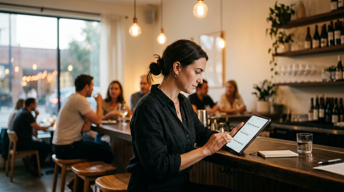 Manager reading customer feedback reviews