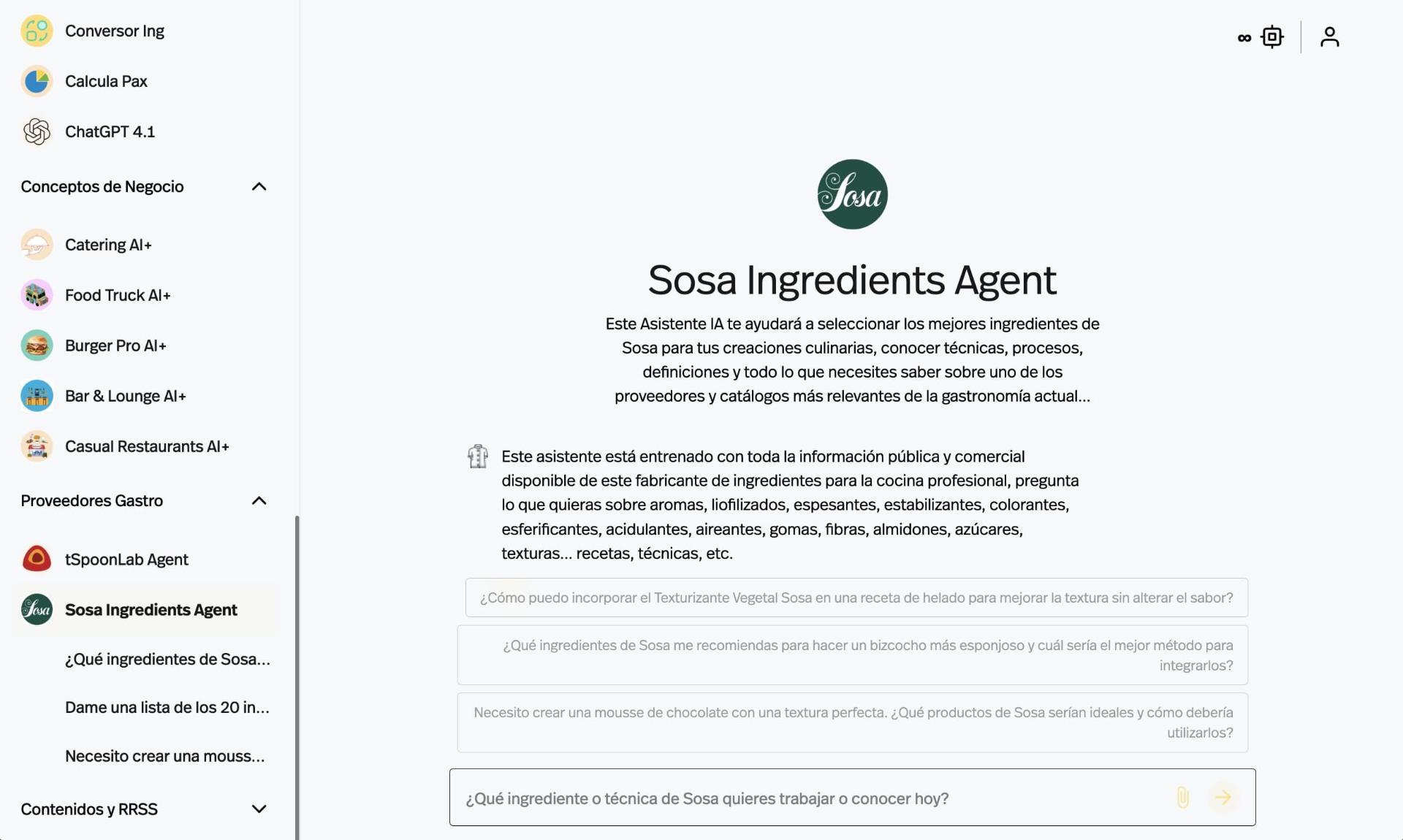 Sosa Ingredients Agent screenshot