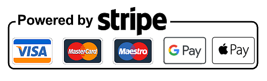 Powered by Stripe — Visa, Mastercard, Maestro, Google Pay, Apple Pay